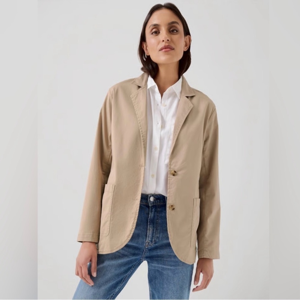Pact Blazer Womens Size M Tan Boulevard Brushed Twill Organic Cotton Pockets